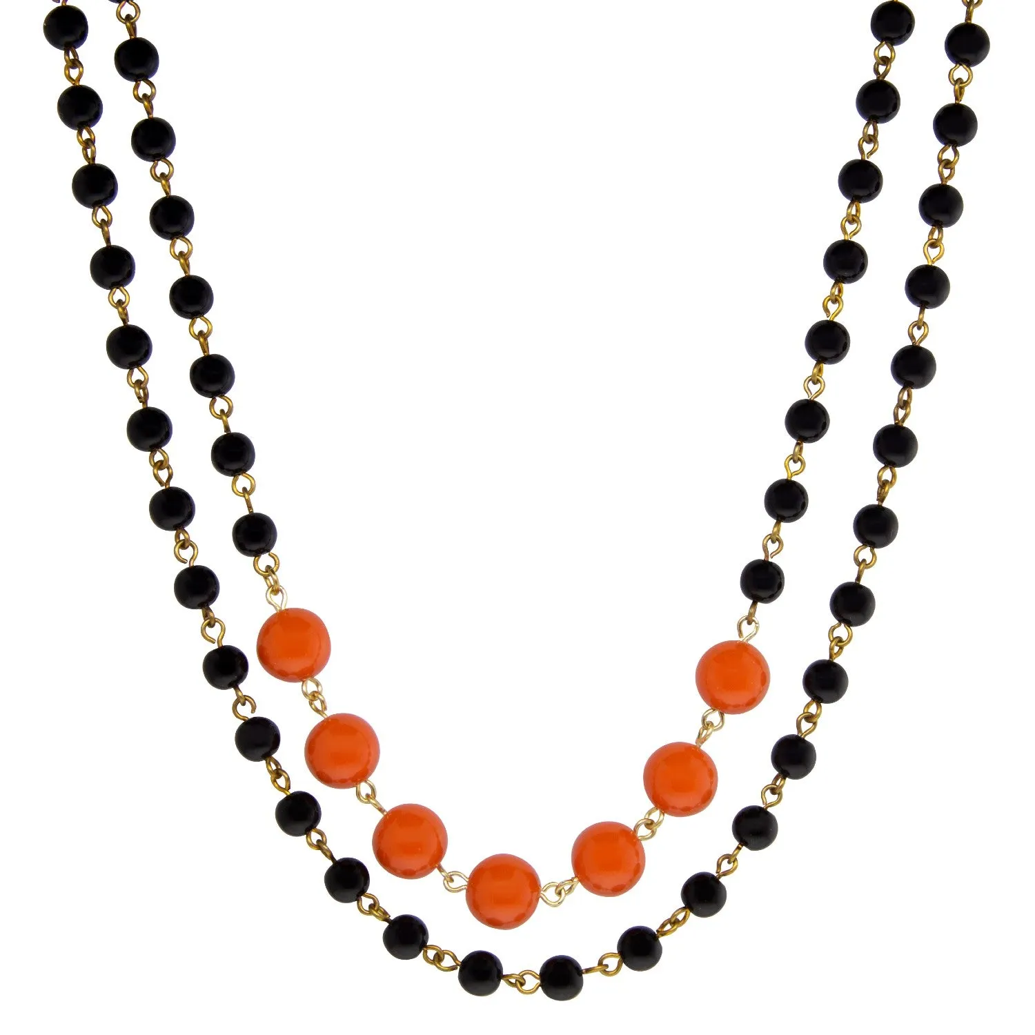 1928 Jewelry Double Strand Orange And Black Beaded Necklace 16 + 3 Extender