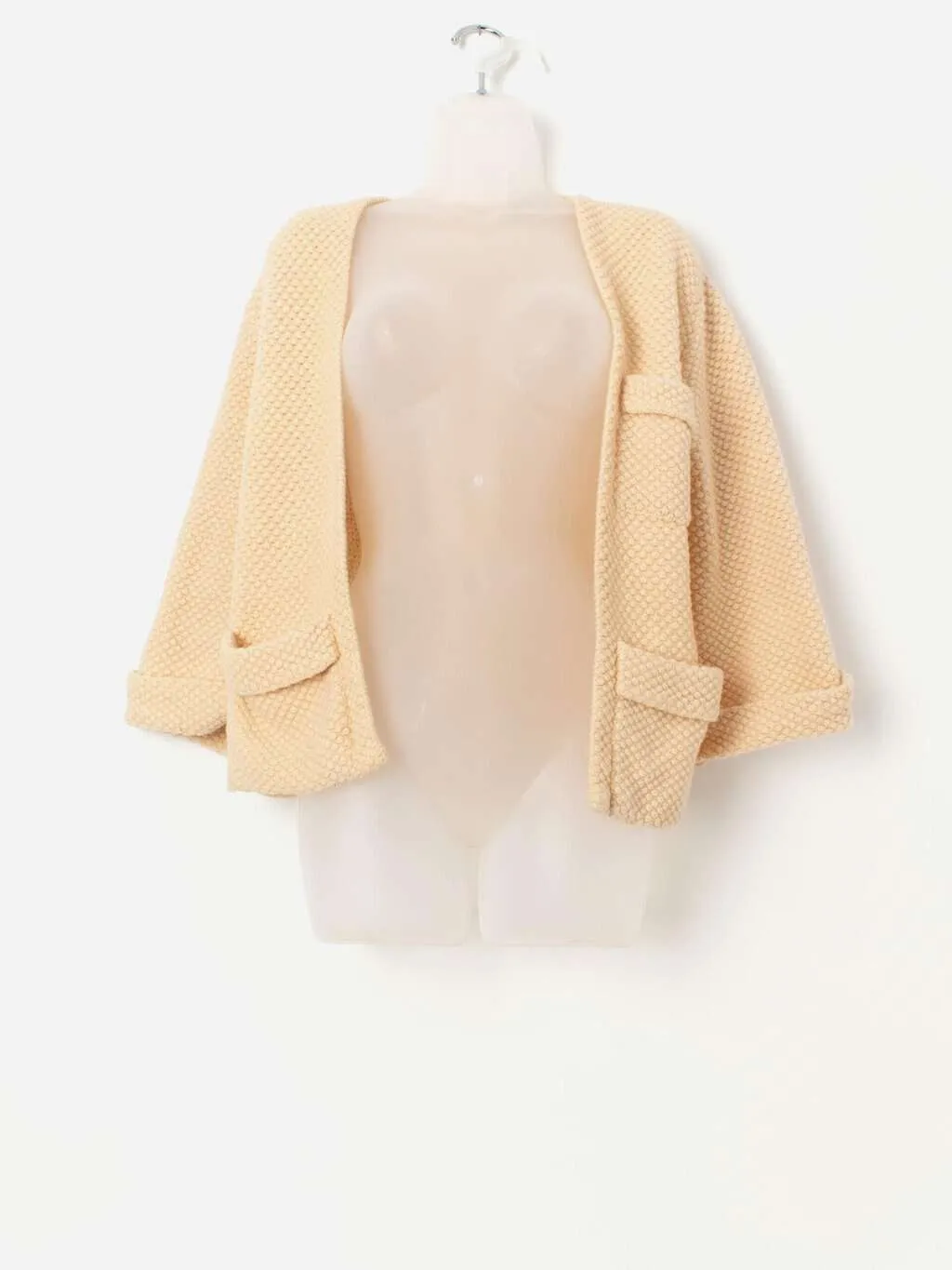 1960s vintage Seaspun wool knitted cardigan in cream, handmade – Small