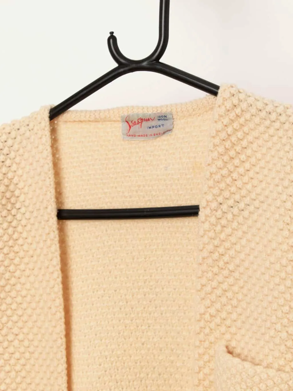 1960s vintage Seaspun wool knitted cardigan in cream, handmade – Small