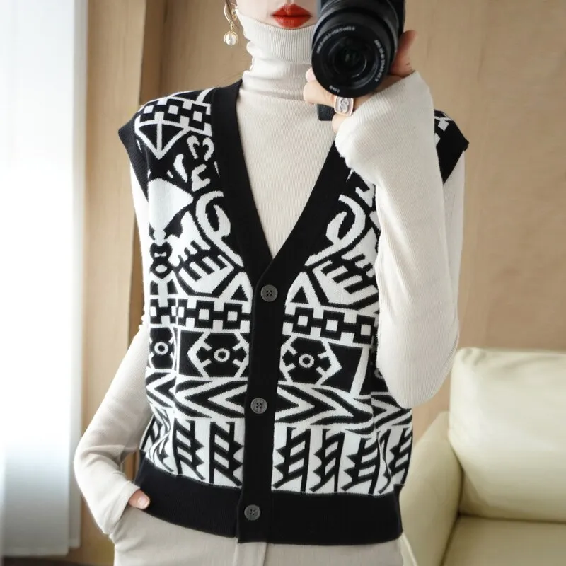 2023 Vintage Sweater Vest Loose V-Neck Knit Pullover Tank Top Tank Top Cashmere Sweater Women Autumn Sweater Vest Top