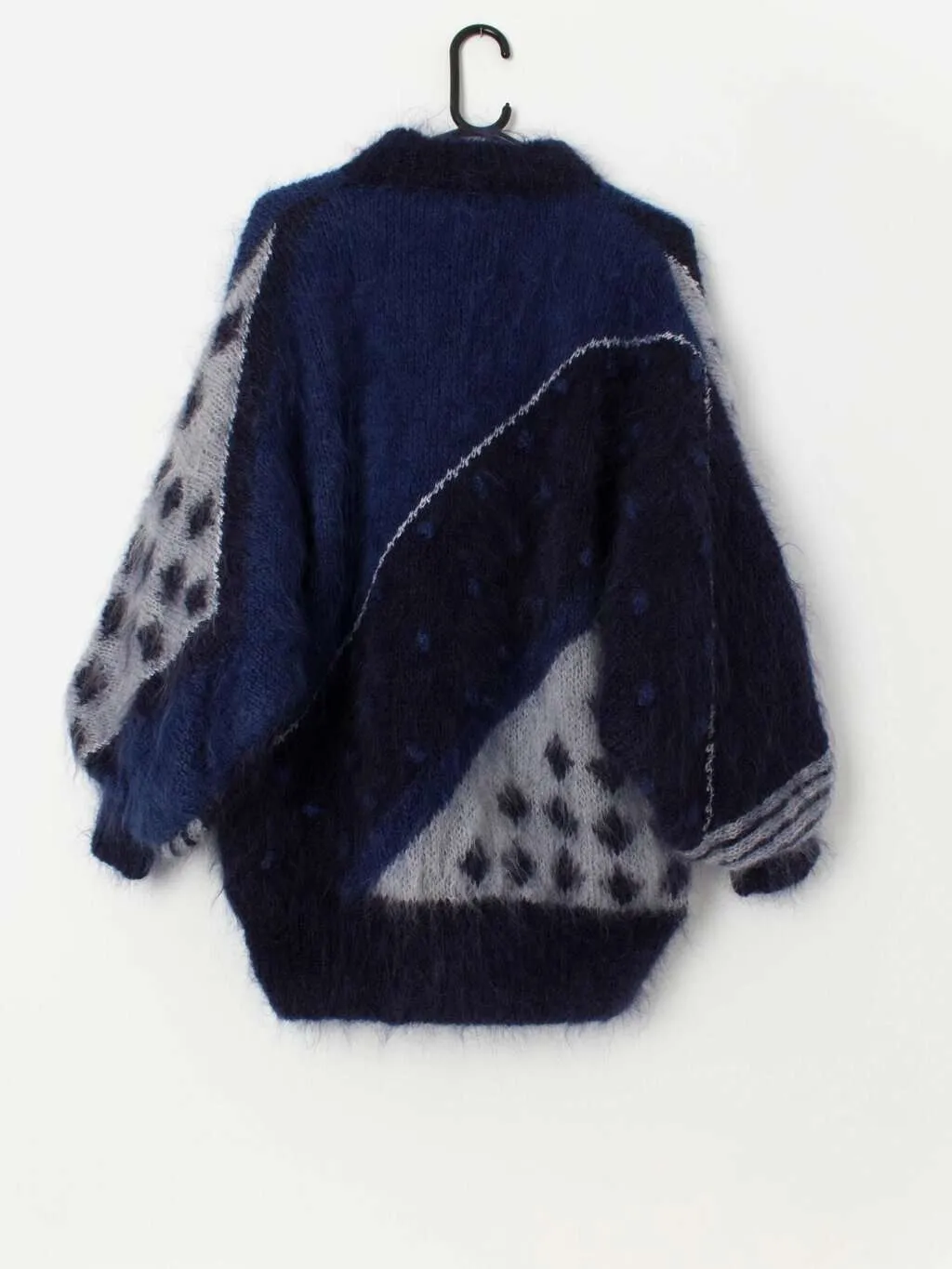 80s vintage fluffy blue mohair cardigan, made in England – Large