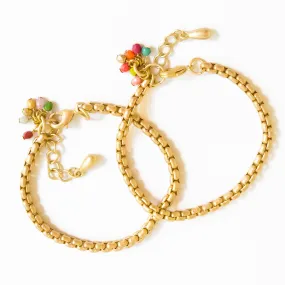 Adjustable Thick Gold Chain Bracelet With Tiny Bead Cluster - WS