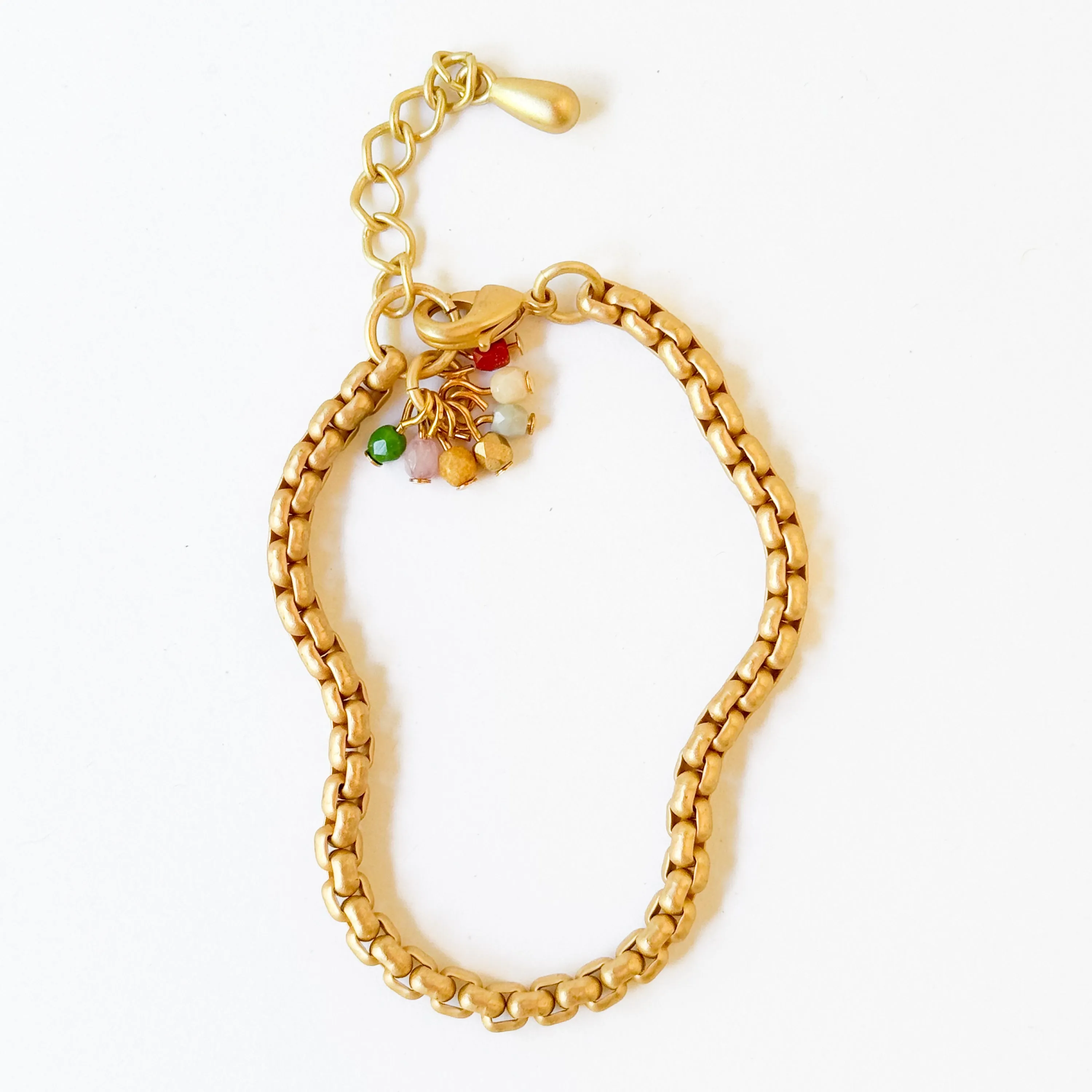 Adjustable Thick Gold Chain Bracelet With Tiny Bead Cluster