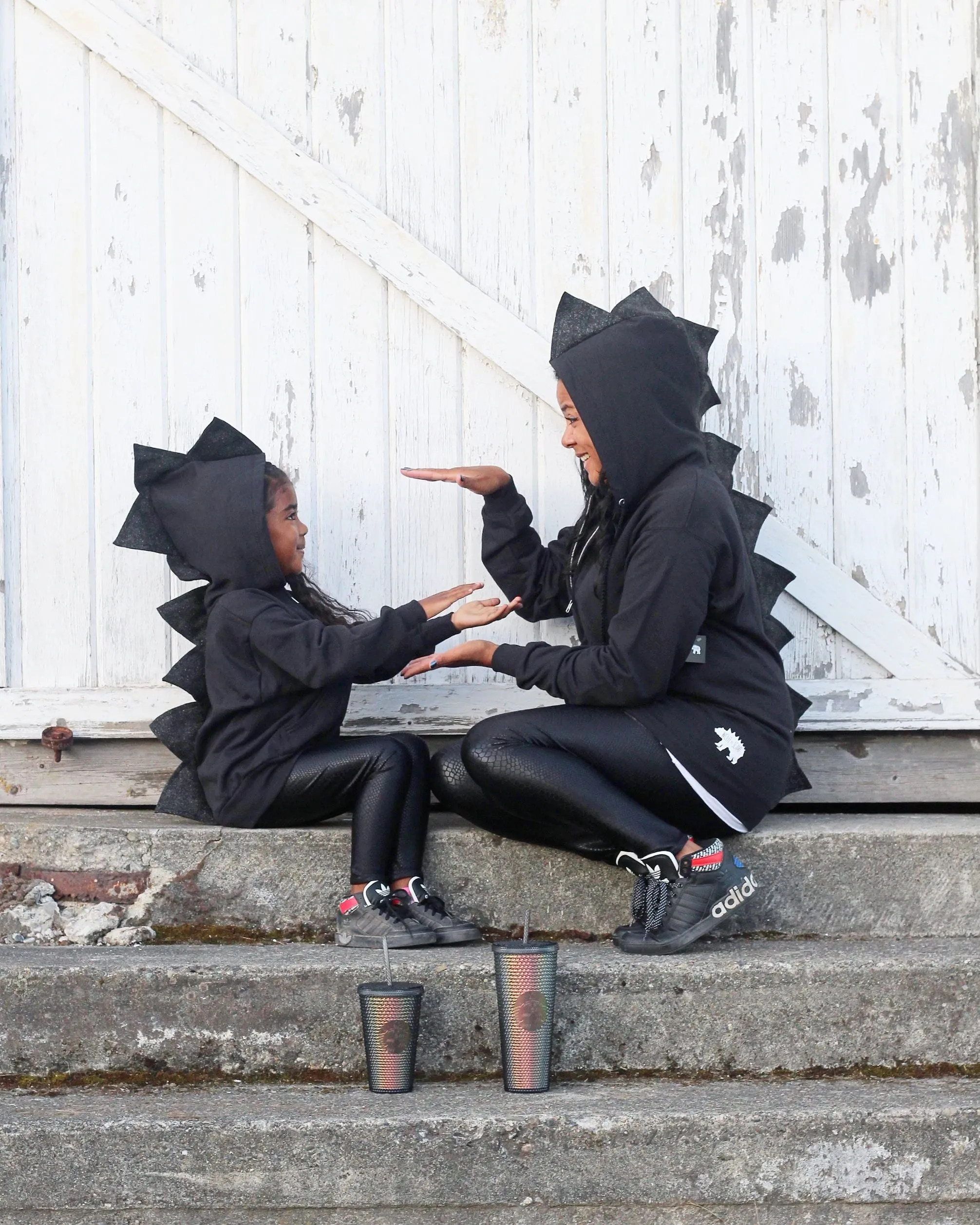 Adult Dinosaur Hoodie - Black Sparkle Spikes