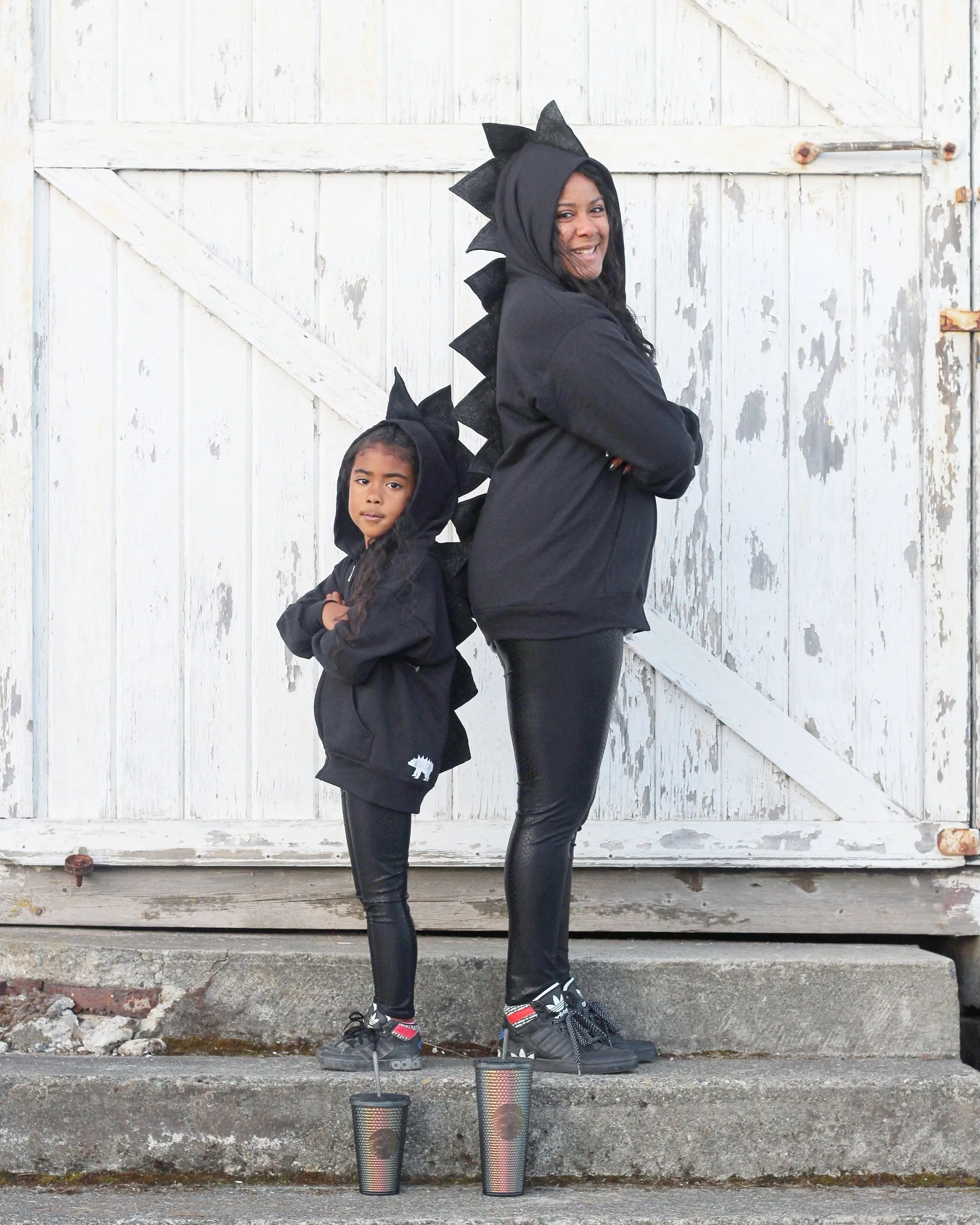 Adult Dinosaur Hoodie - Black Sparkle Spikes