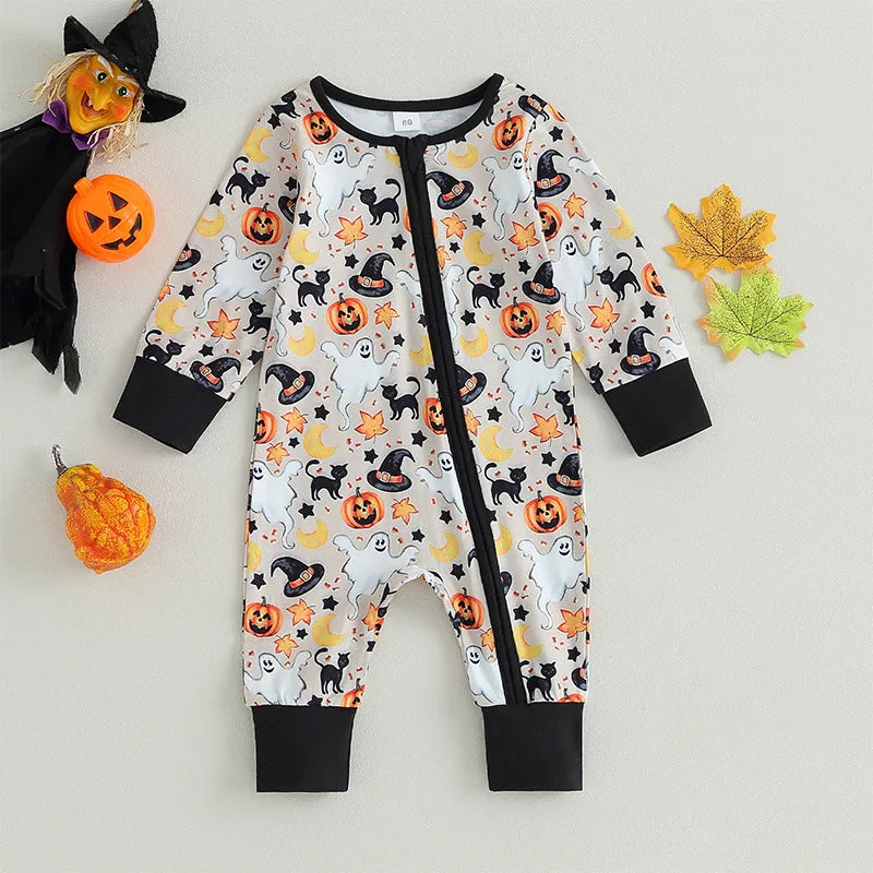 Baby Girls Boys Checked Cartoon Print Halloween Jumpsuits Wholesale 23090641