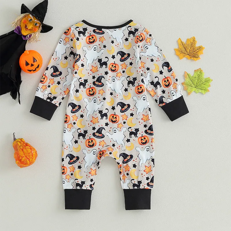 Baby Girls Boys Checked Cartoon Print Halloween Jumpsuits Wholesale 23090641