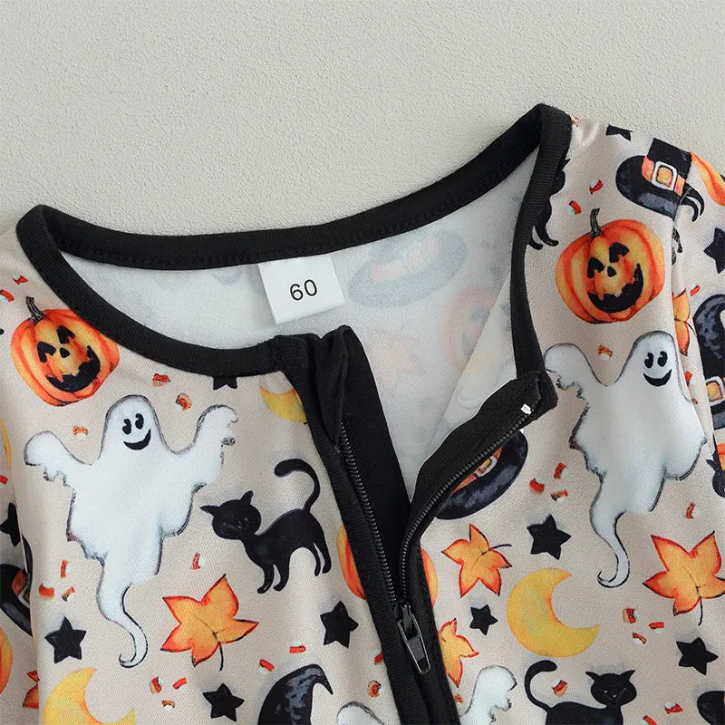 Baby Girls Boys Checked Cartoon Print Halloween Jumpsuits Wholesale 23090641