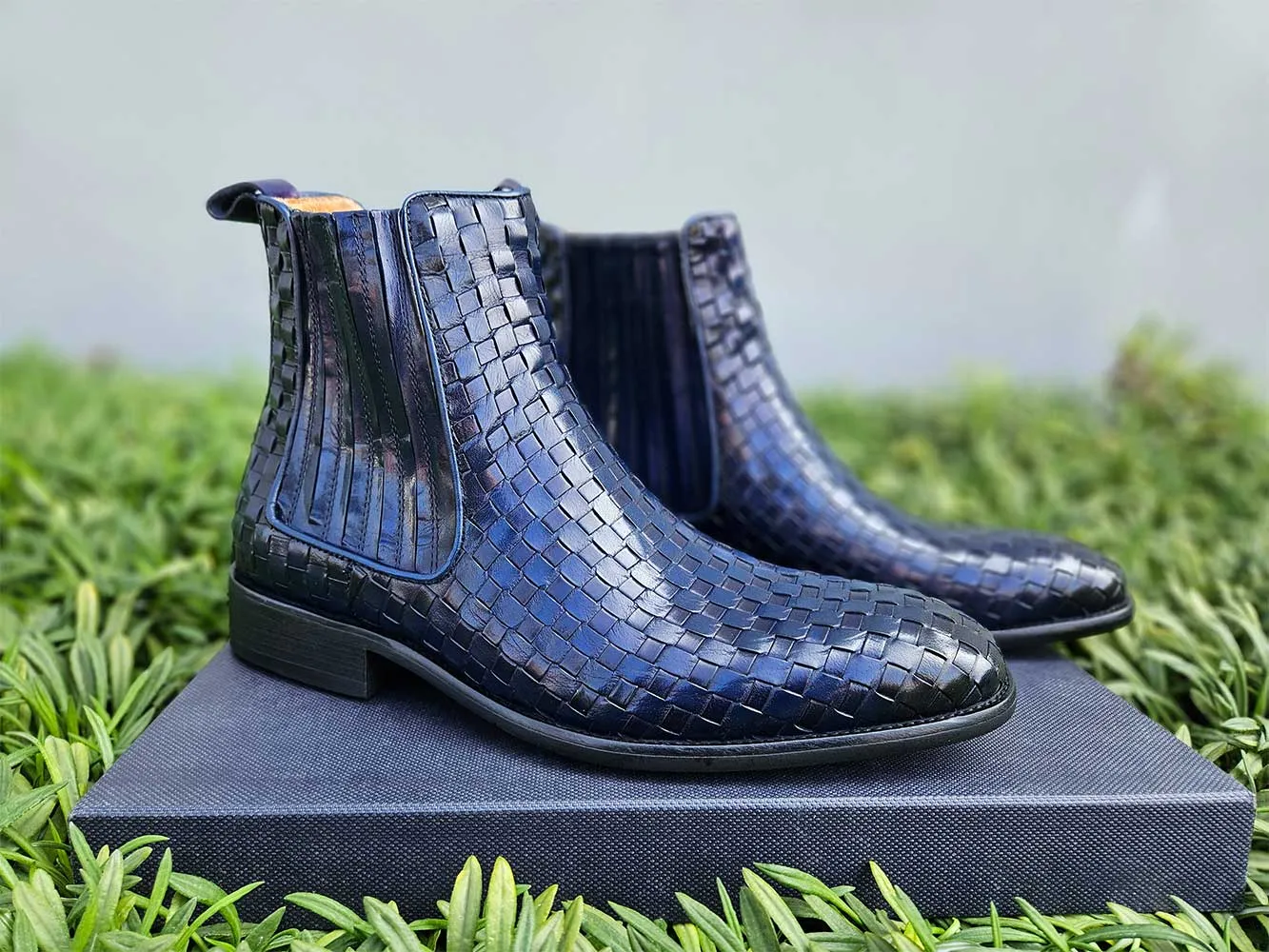 Basket Weave Leather Chelsea Boot