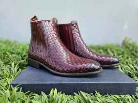 Basket Weave Leather Chelsea Boot