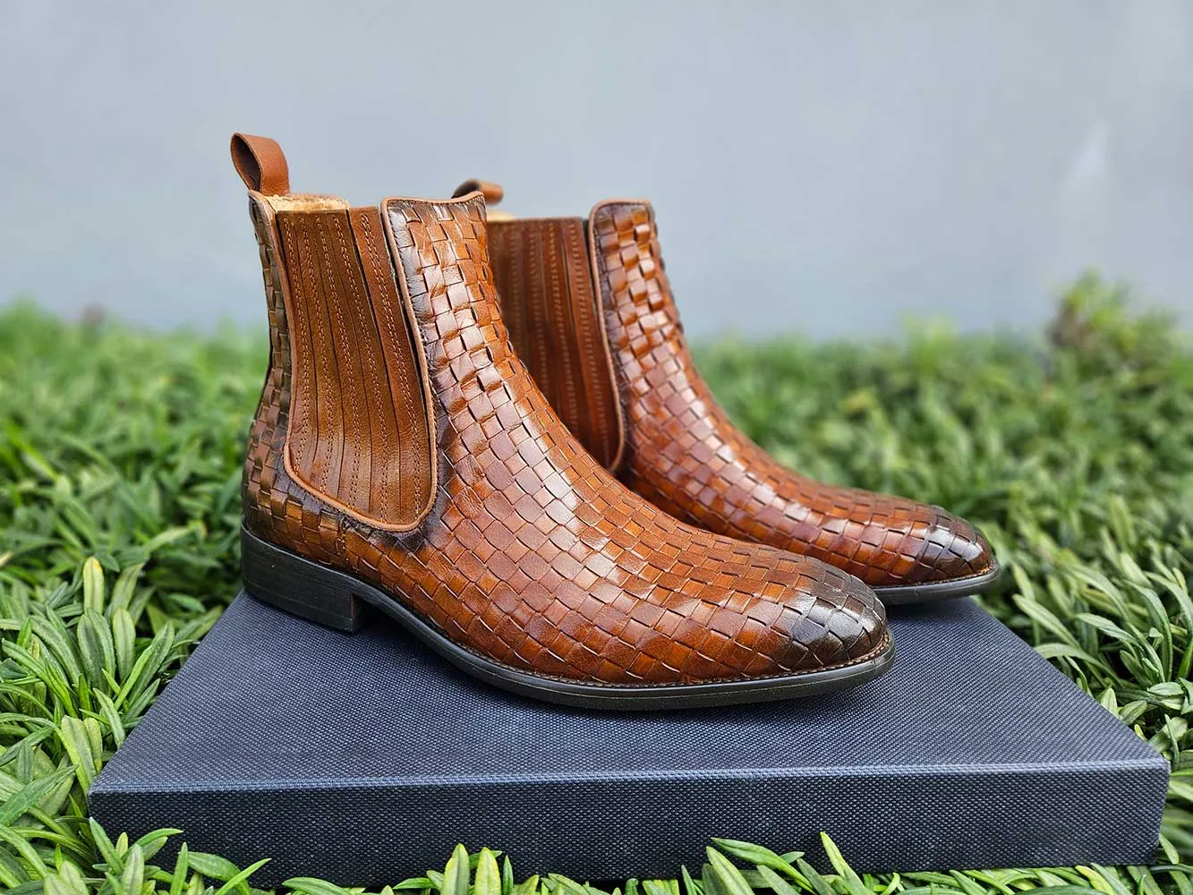 Basket Weave Leather Chelsea Boot