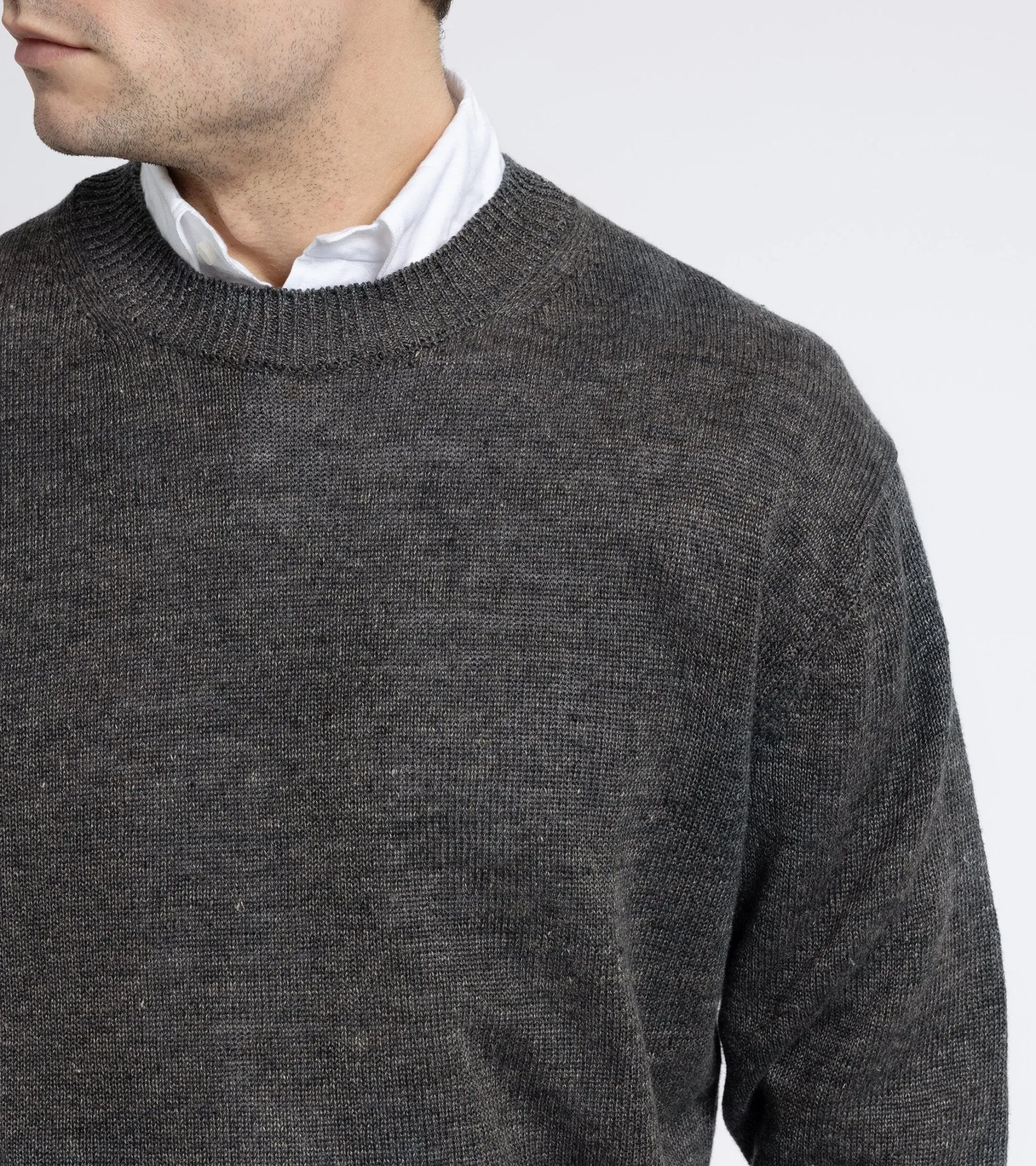 Batoner Washed Linen Crew Neck Sweater: Charcoal