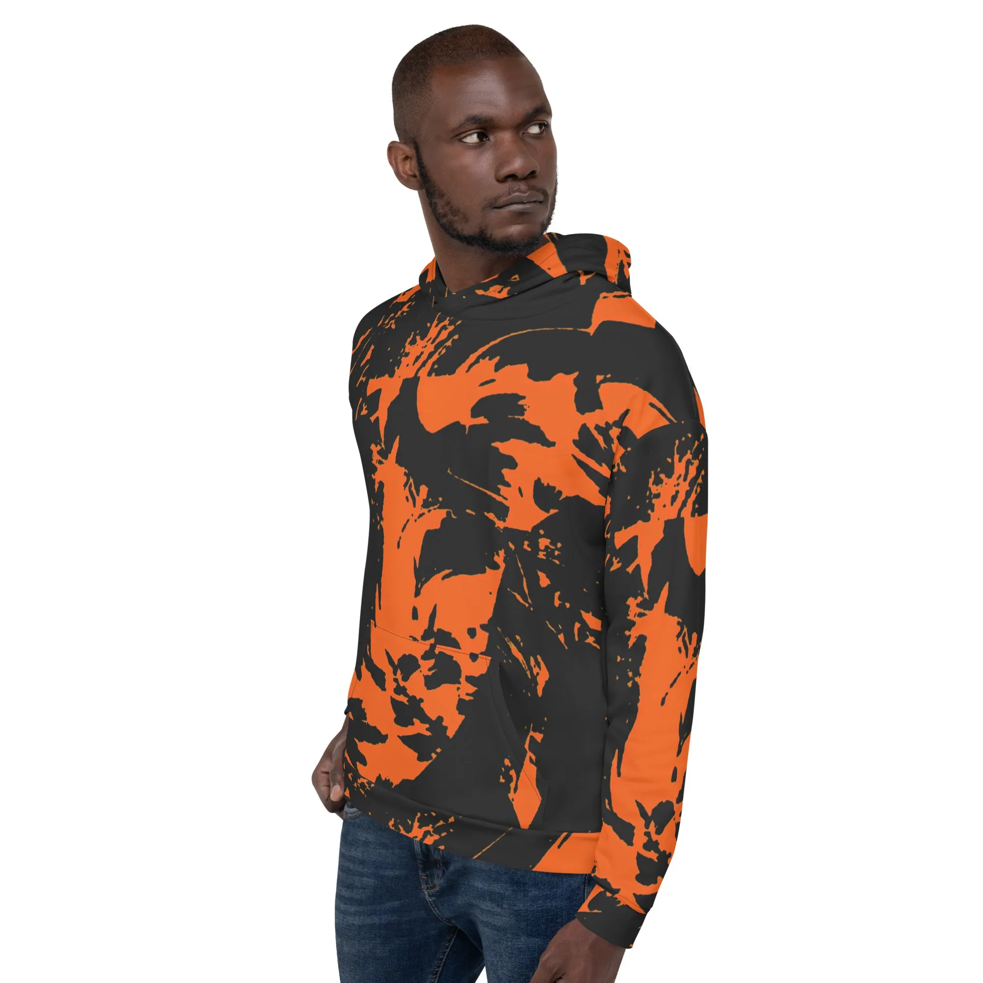 Black and Orange Spooky Paint Splatter Graffiti Pullover Hoodie