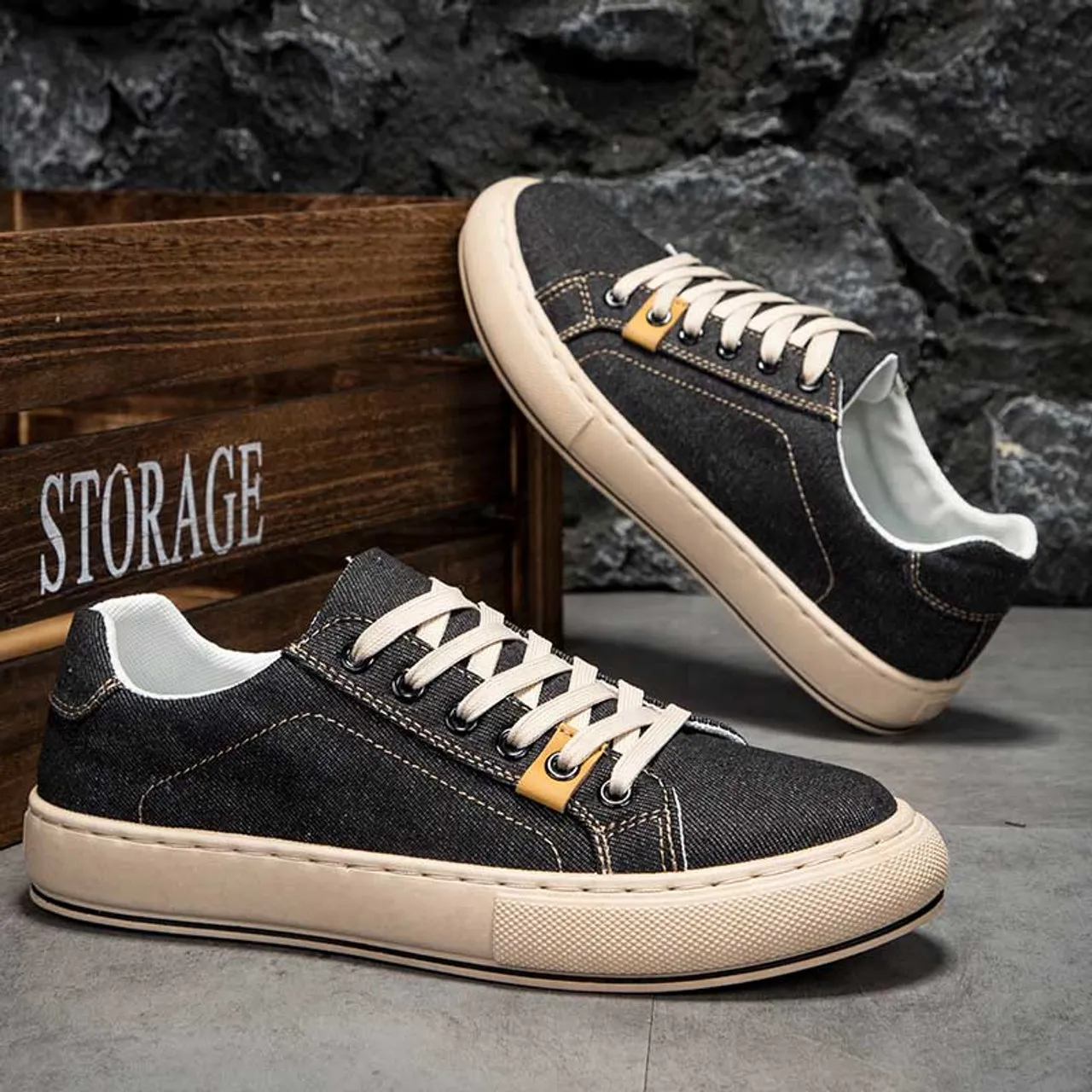 Black denim canvas casual shoe sneaker