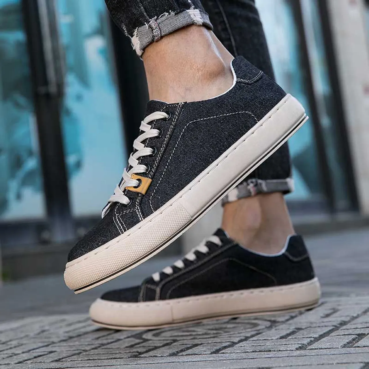 Black denim canvas casual shoe sneaker