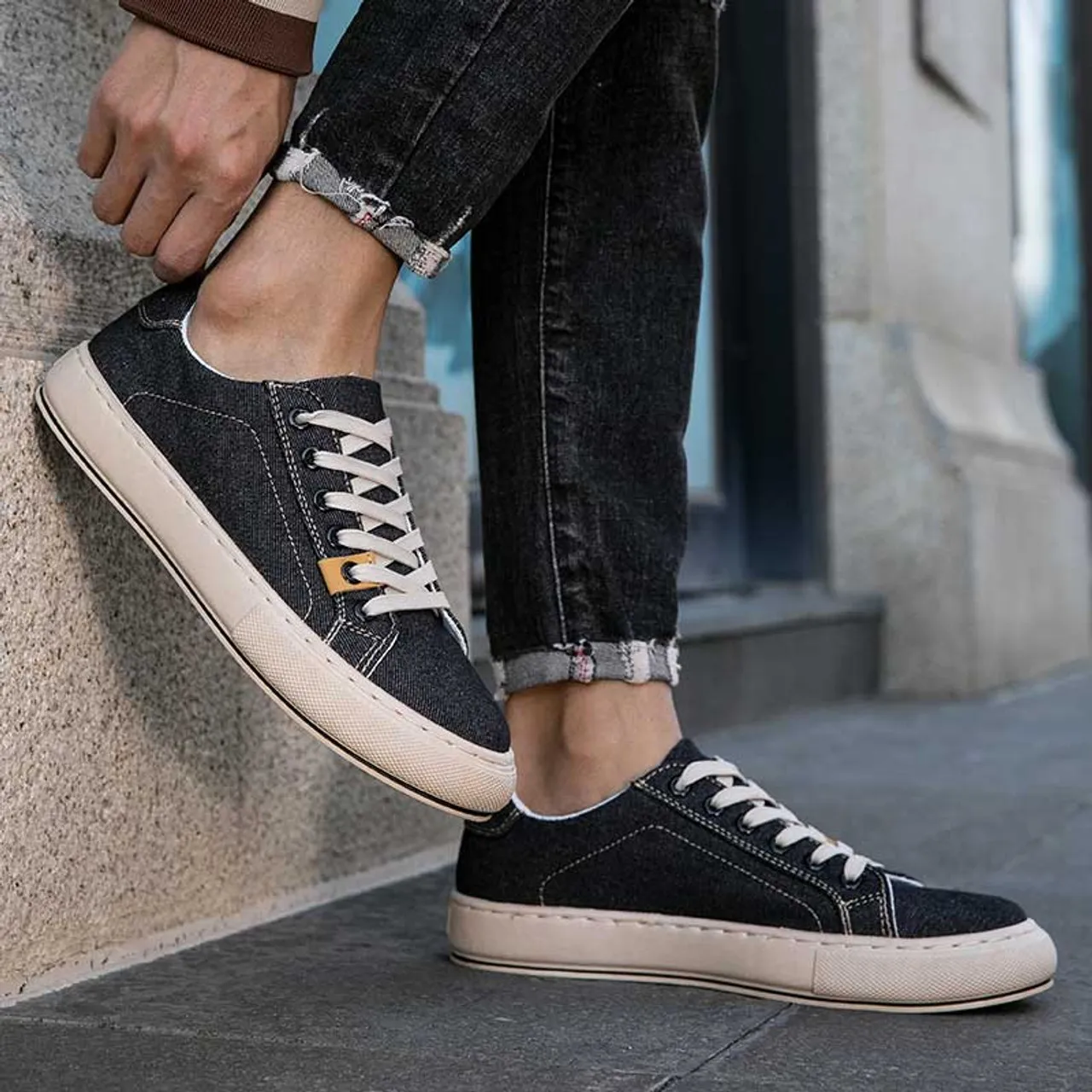 Black denim canvas casual shoe sneaker