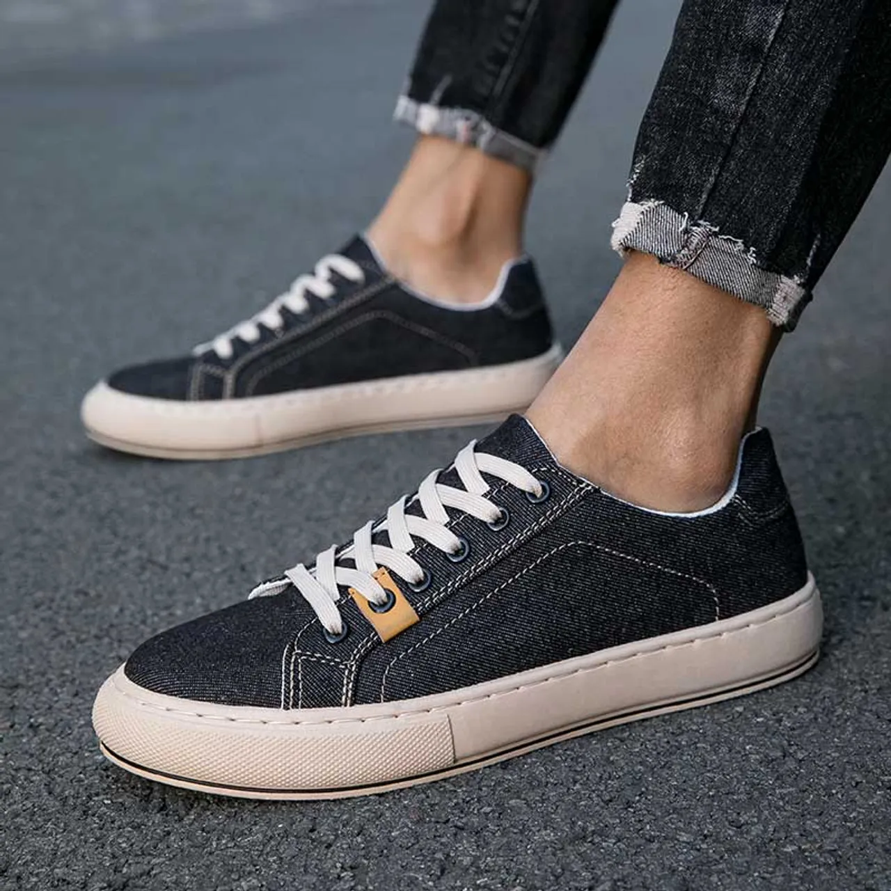 Black denim canvas casual shoe sneaker