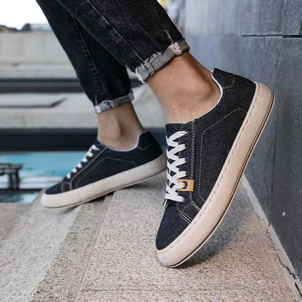 Black denim canvas casual shoe sneaker