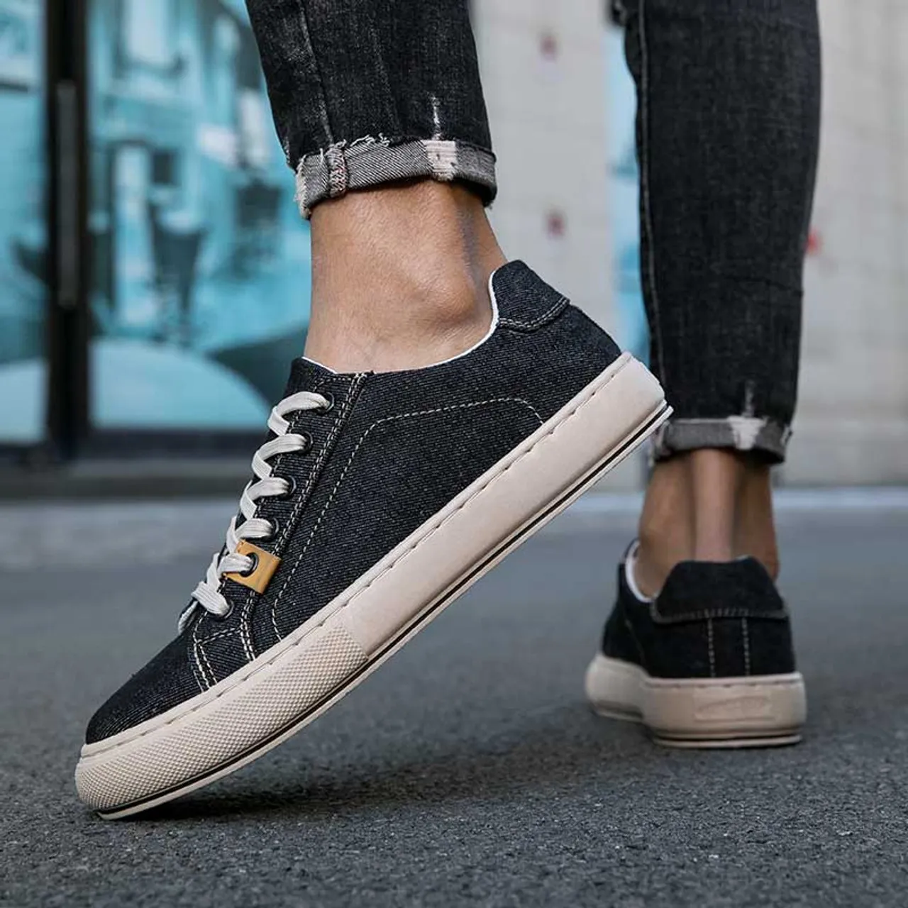 Black denim canvas casual shoe sneaker