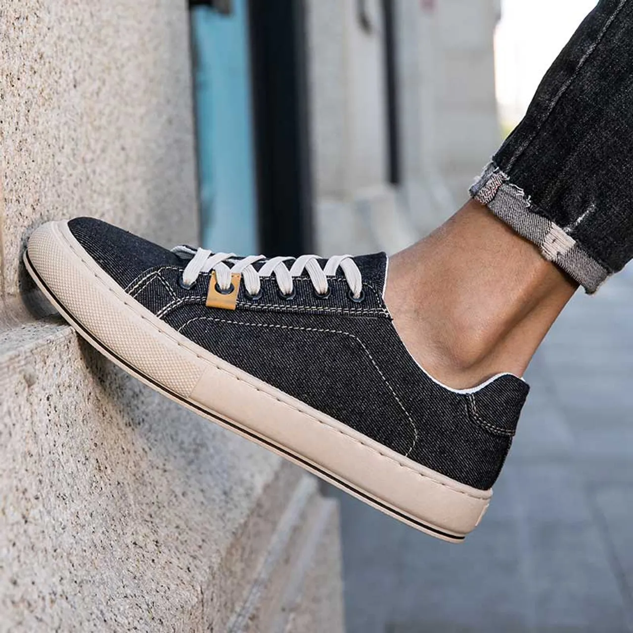 Black denim canvas casual shoe sneaker