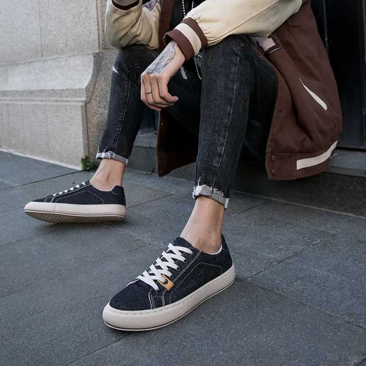 Black denim canvas casual shoe sneaker