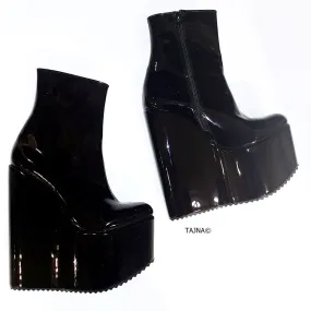 Black Patent Platform Wedge Boots