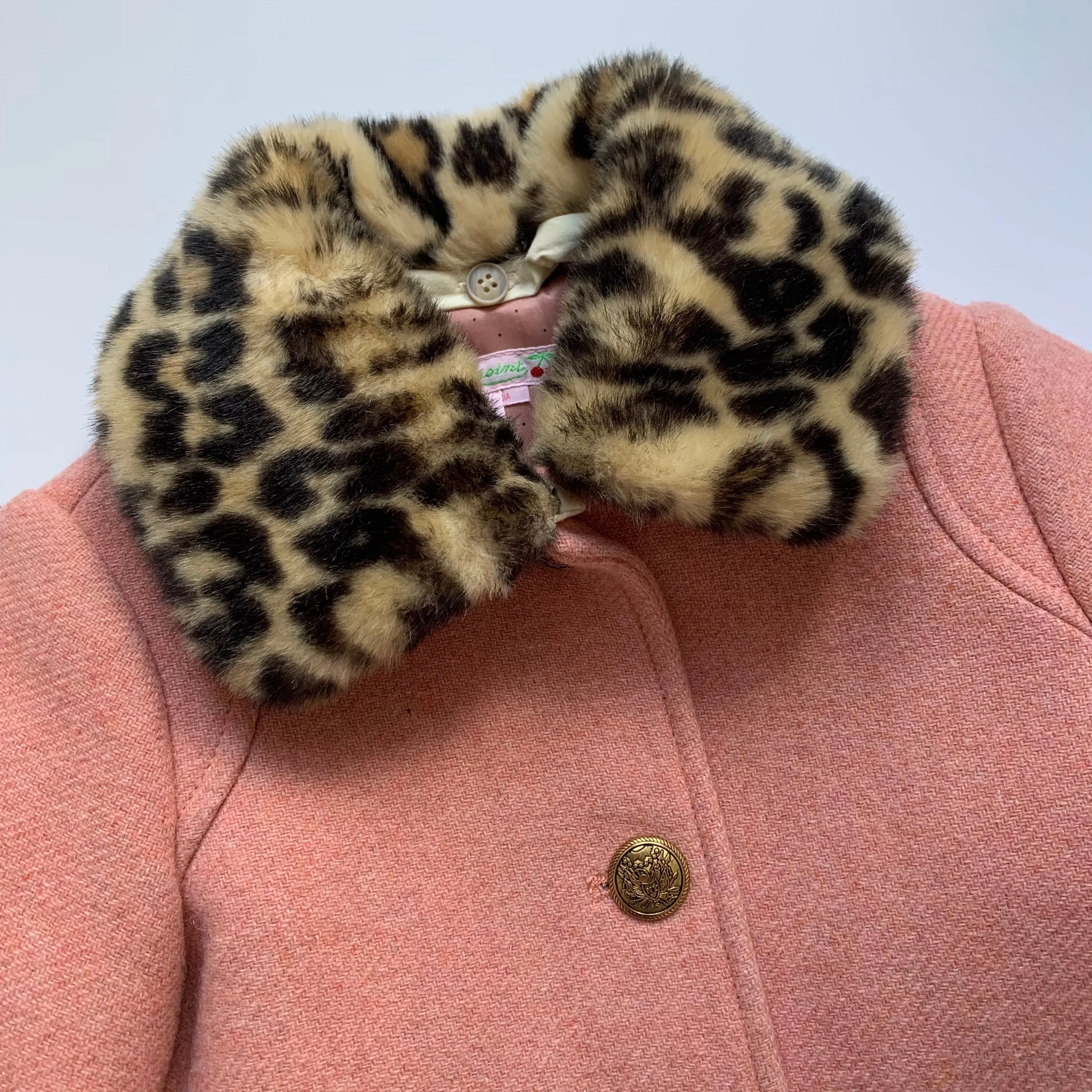 Bonpoint Pink Wool Coat With Leopard Fur Collar: 4 Years & 10 Years