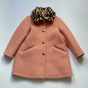 Bonpoint Pink Wool Coat With Leopard Fur Collar: 4 Years & 10 Years