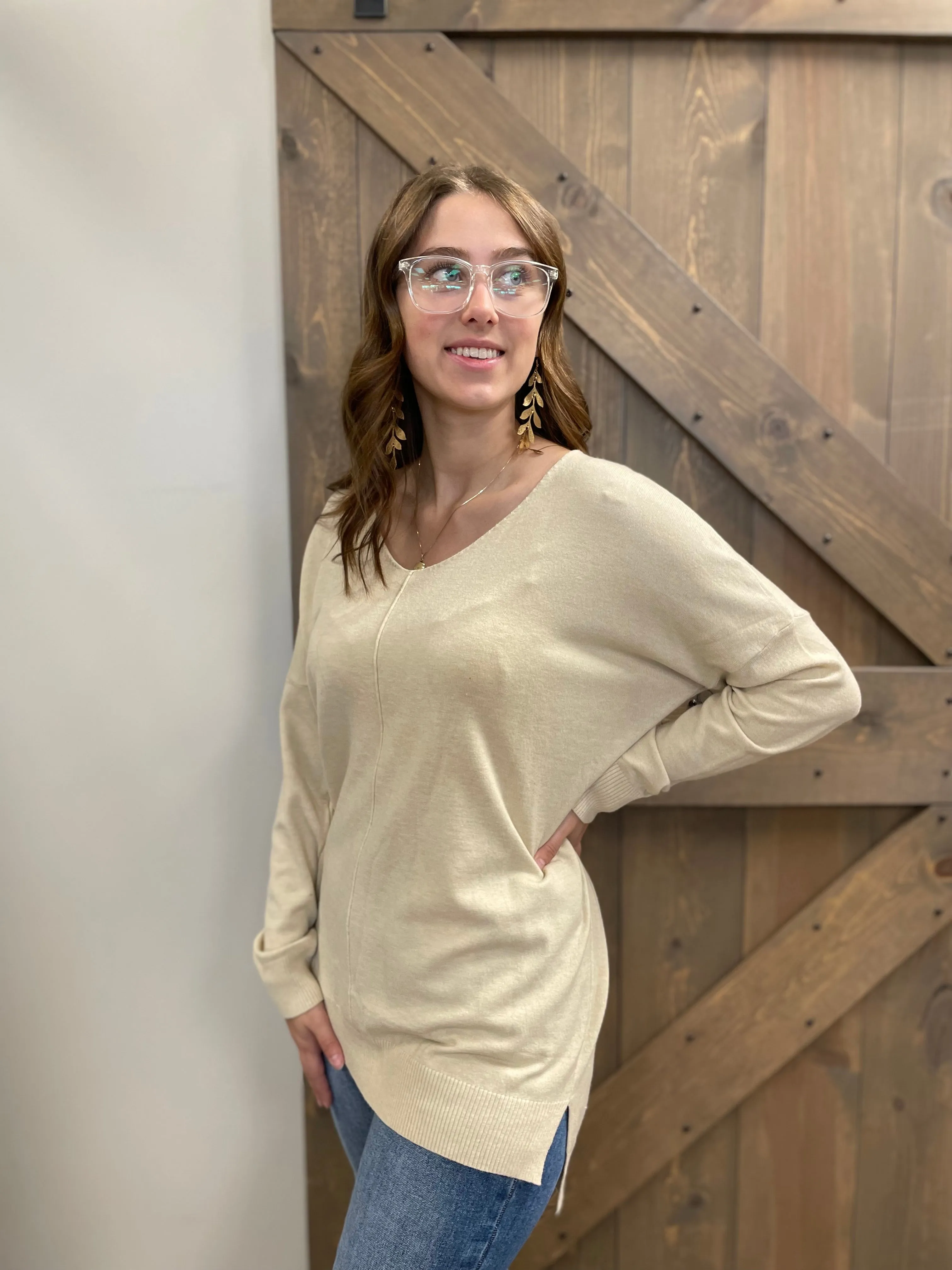 Butter Sweater | Heather Oatmeal | V-Neck