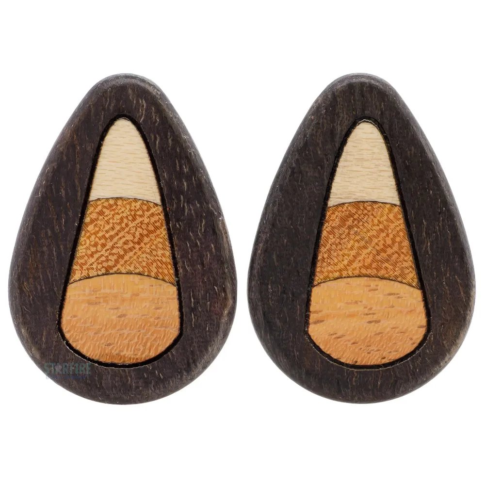 Candy Corn Wood Teardrop Inlay Plugs