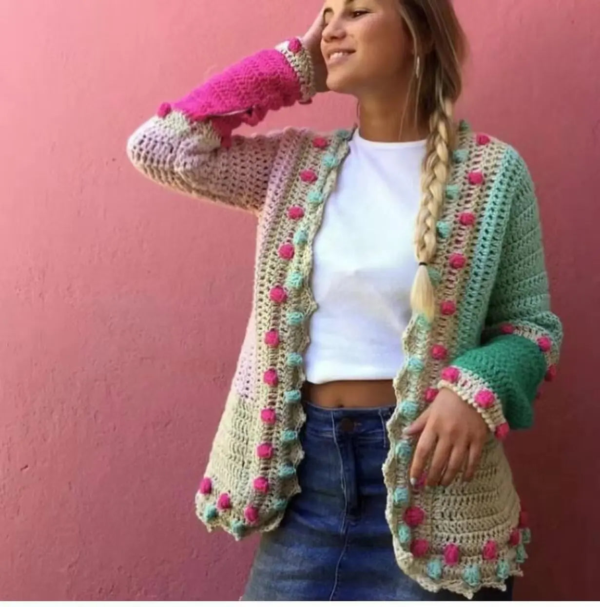 Casual Boho Beach Long Sleeve Spring Summer Ethnic Jumper Vintage Handmade Bohemian Cardigan Crochet Sweater Jacket Women Coat