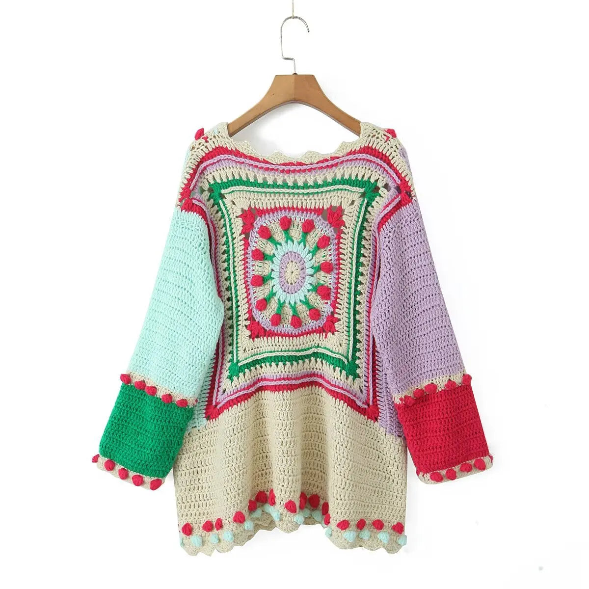 Casual Boho Beach Long Sleeve Spring Summer Ethnic Jumper Vintage Handmade Bohemian Cardigan Crochet Sweater Jacket Women Coat