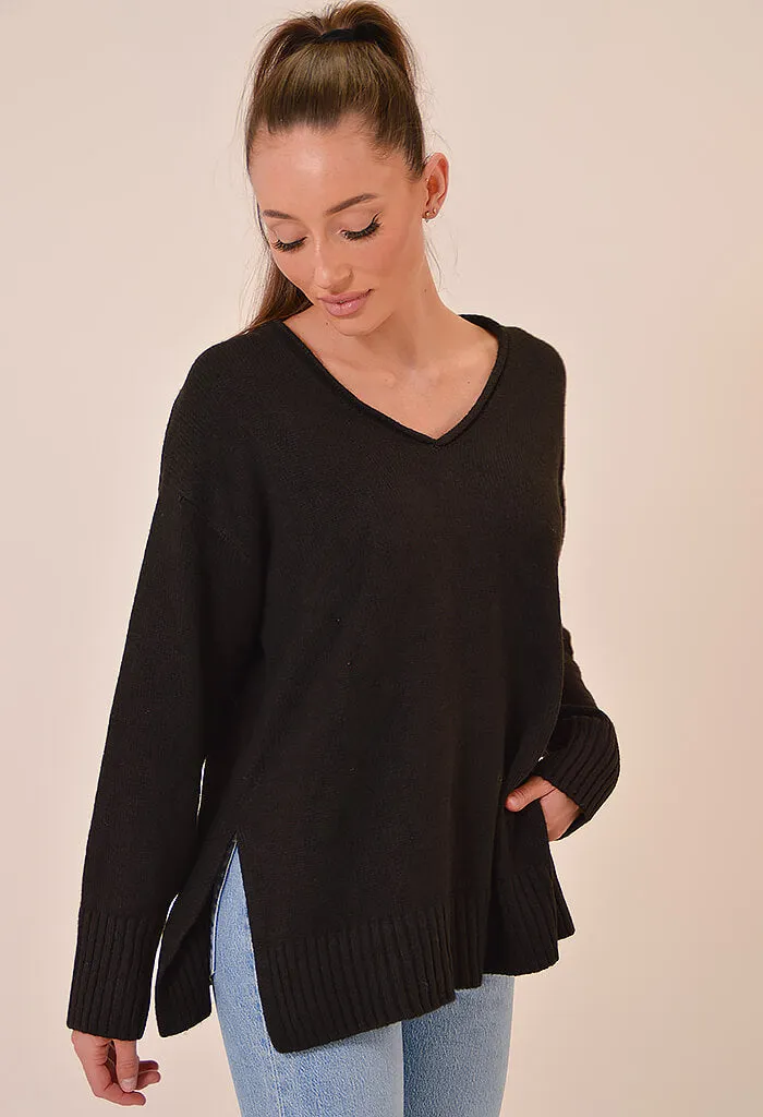 Casual Cozy V-Neck Sweater-Black