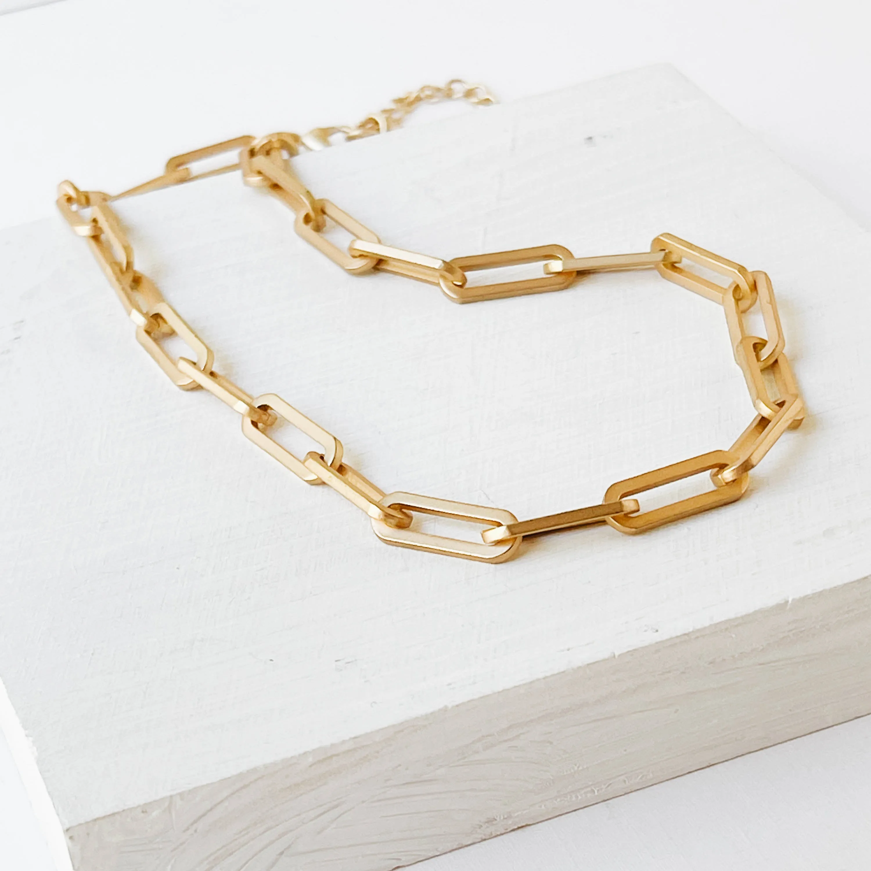 Chunky Adjustable Gold Paperclip Chain necklace - WS