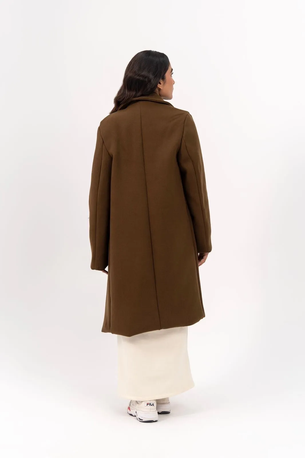 Classic One Button Wool Coat - Greenish Brown