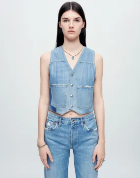 Coated Denim Vest - Worn Blue with Foil