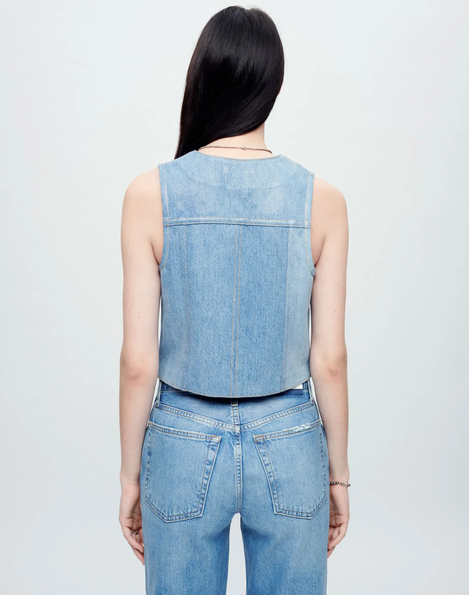 Coated Denim Vest - Worn Blue with Foil