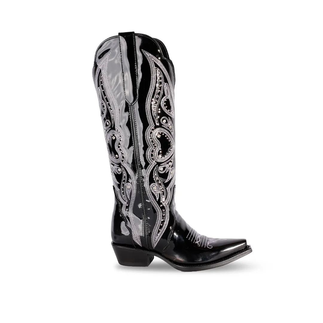 Country Western Womens Boot Charol Black Retro Toe e827