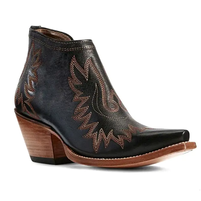 Cowgirl Ankle Boots 2023 New Trendy Female Slip on Western pointy toe leather boots