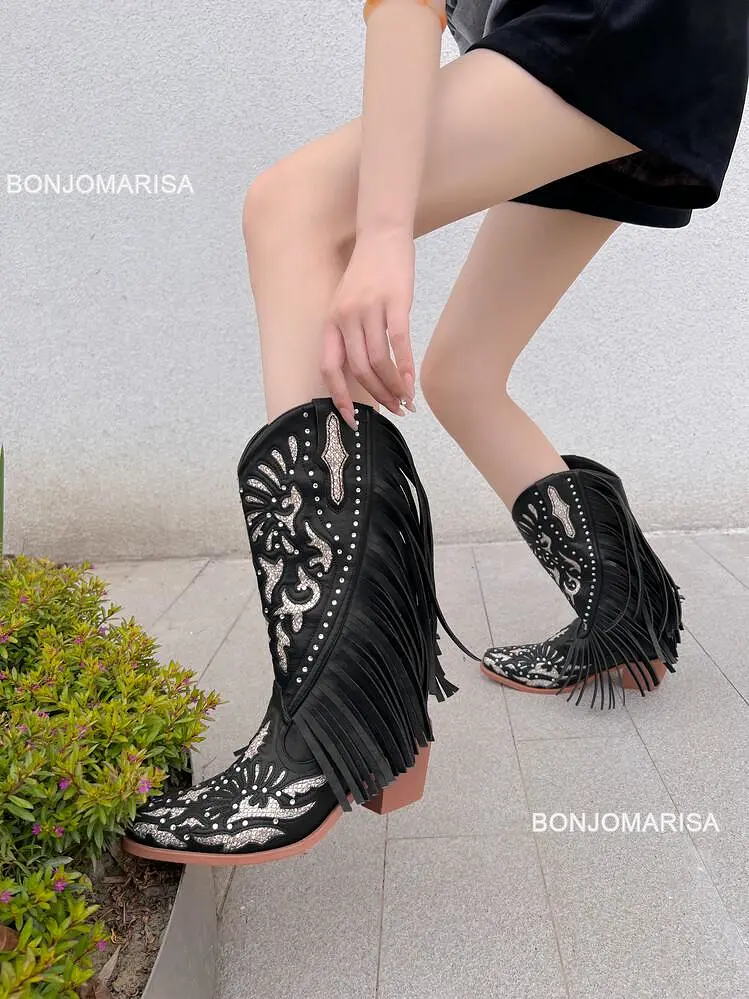 Cowgirls Cowboy Boots For Women Fringe Bling Western Boots Shoes