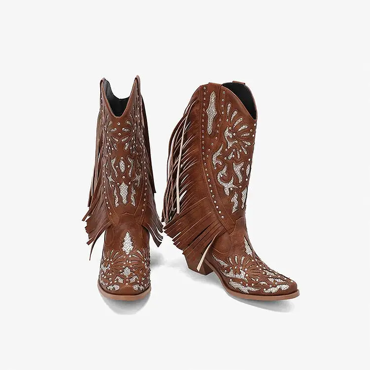 Cowgirls Cowboy Boots For Women Fringe Bling Western Boots Shoes