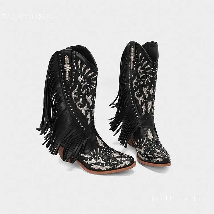 Cowgirls Cowboy Boots For Women Fringe Bling Western Boots Shoes