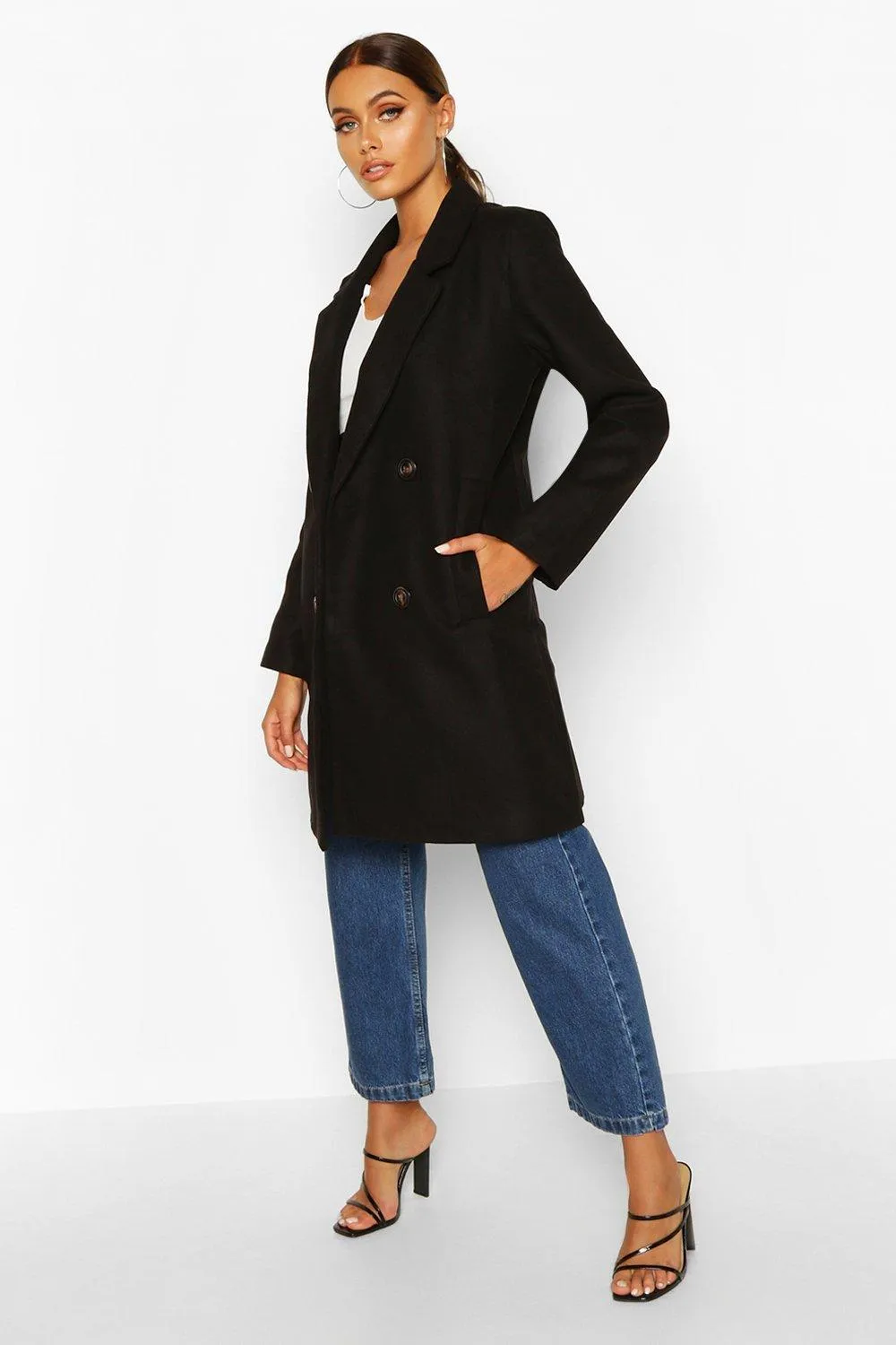 Double Breasted Slim Fit Wool Look Coat