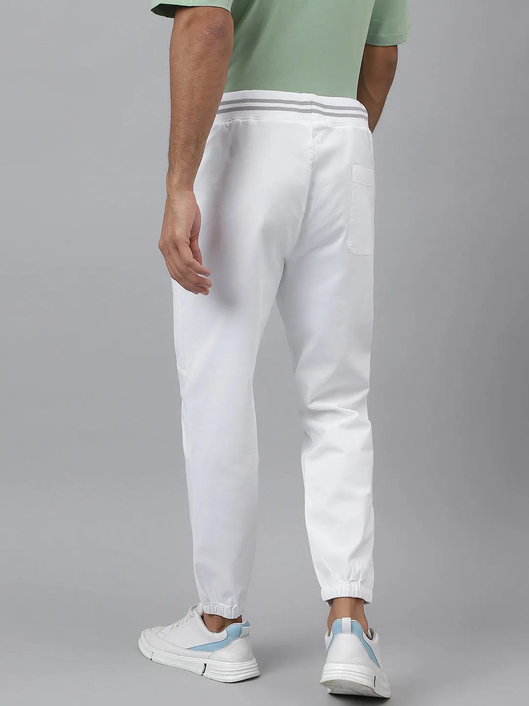 Drawstring Rib Waist White Jogger Pants - Voyager