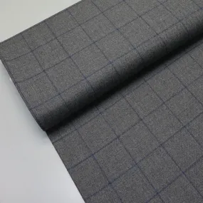 Dressmaking Wool Check - Grey with Navy Windowpane Check