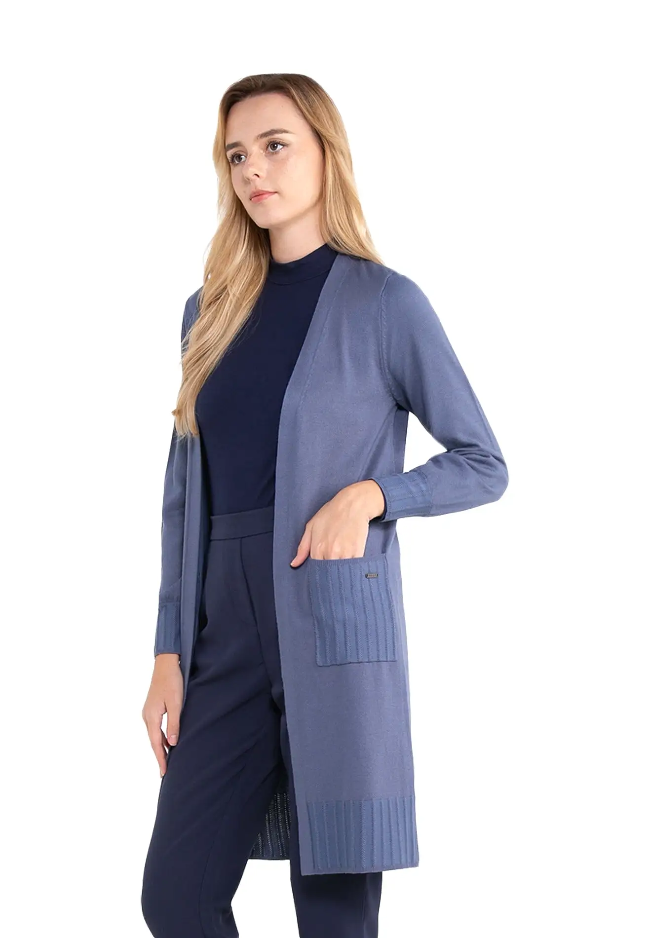 ELLE Apparel Drop Shoulder Buttonless Long Knit Cardigan