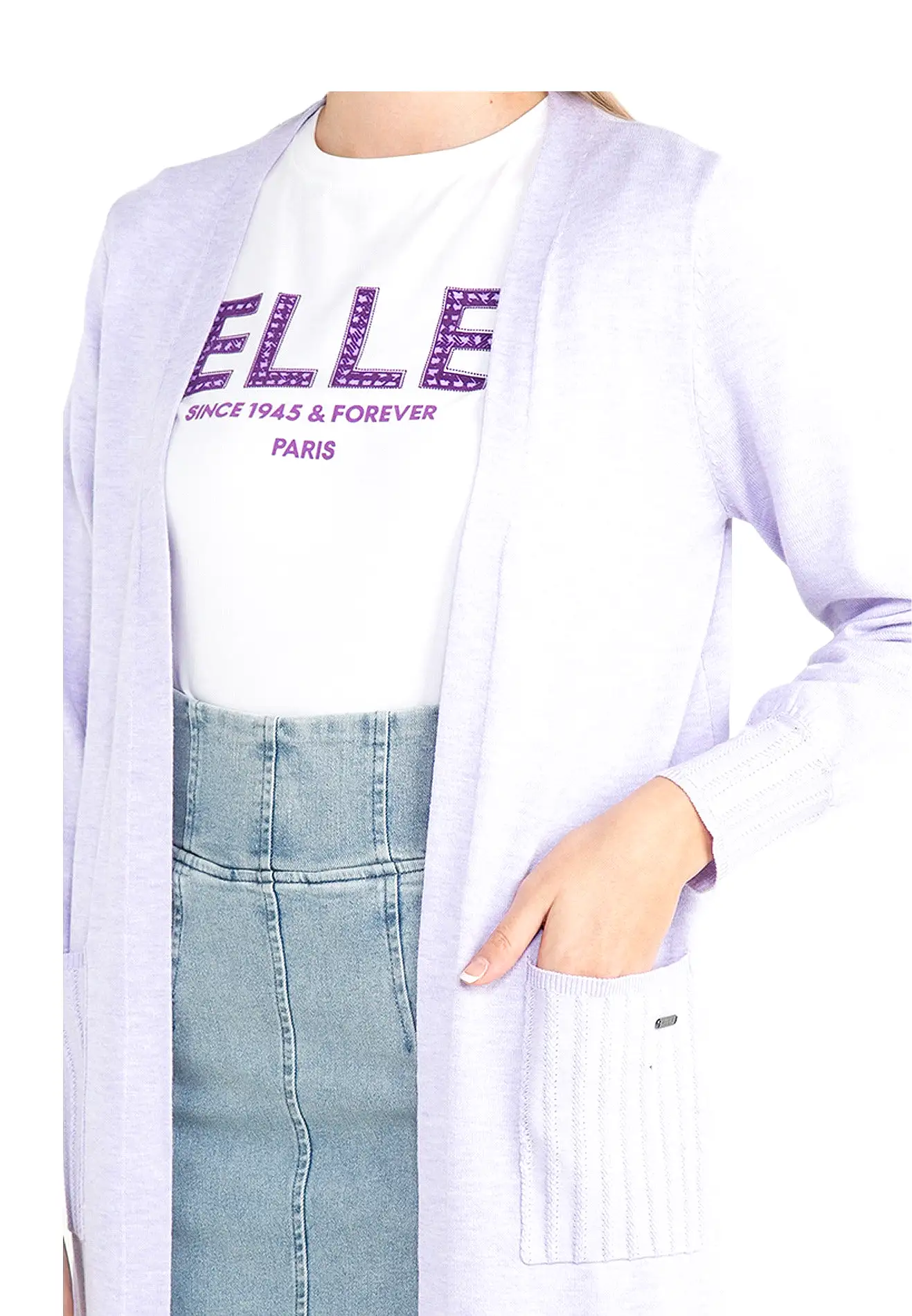 ELLE Apparel Drop Shoulder Buttonless Long Knit Cardigan