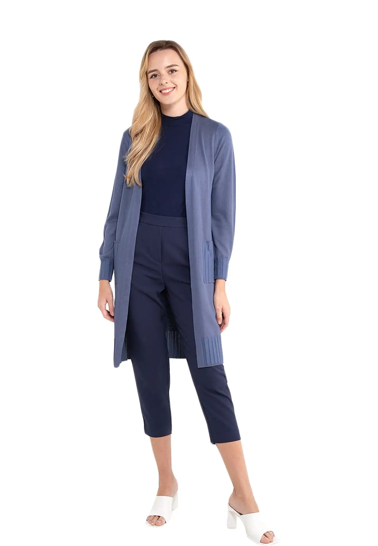 ELLE Apparel Drop Shoulder Buttonless Long Knit Cardigan