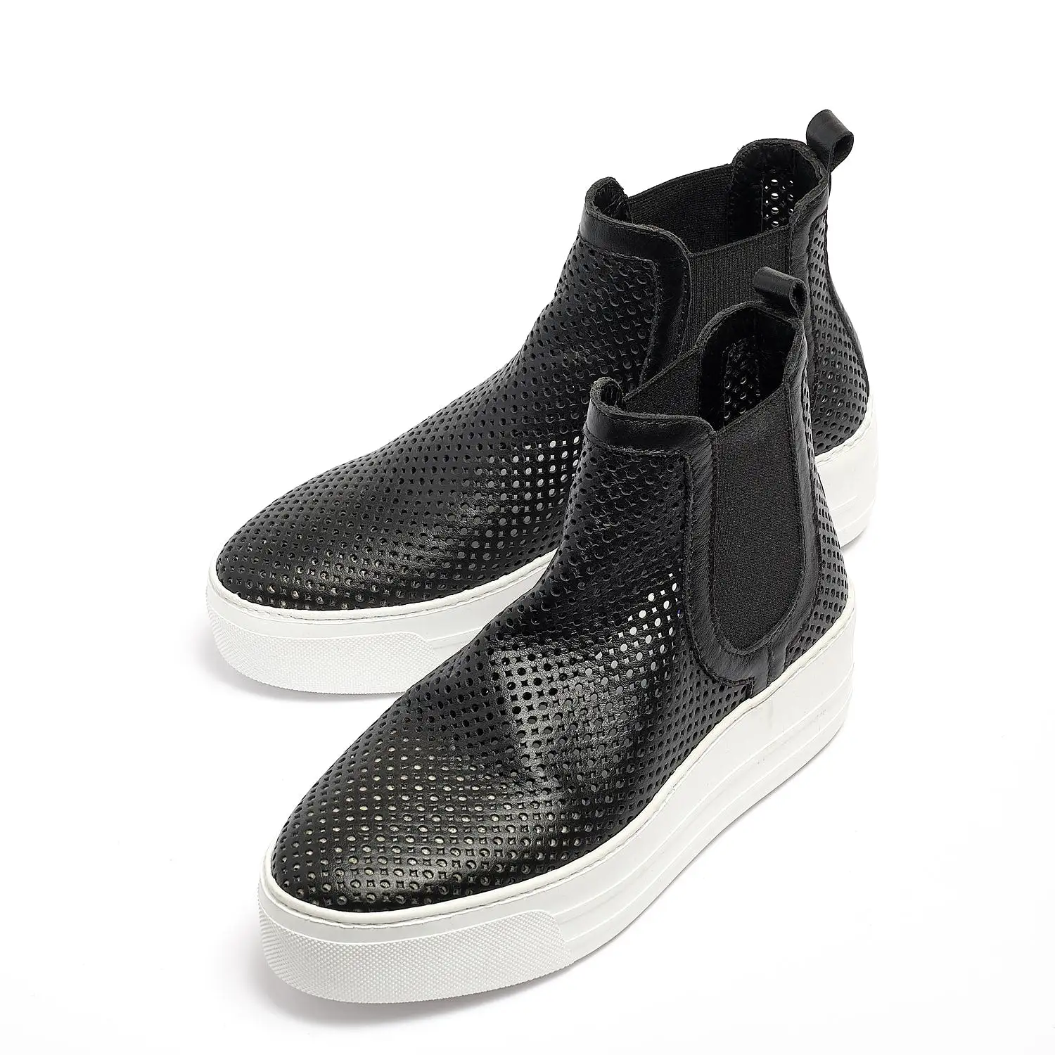 Eve Elastic Mid Shoes soft perforated leather black