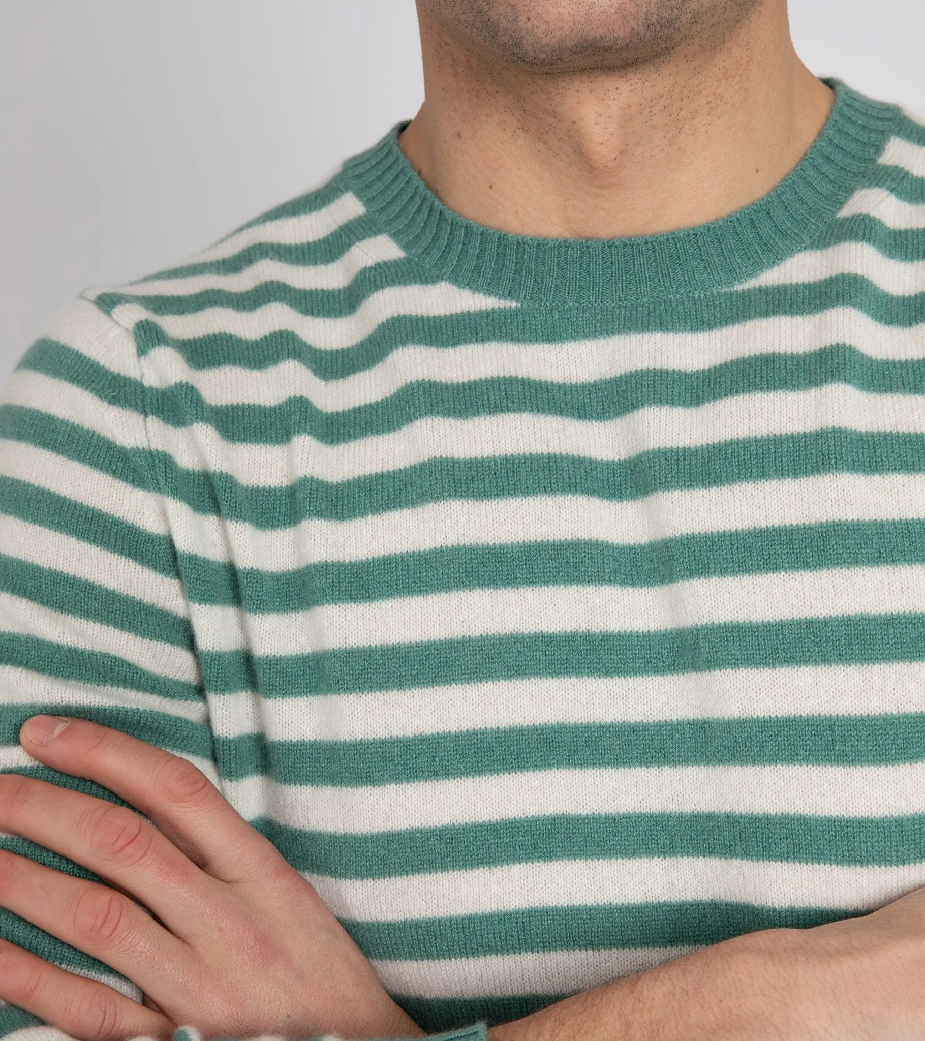 Fedeli Light Striped Cashmere Sweater: Green